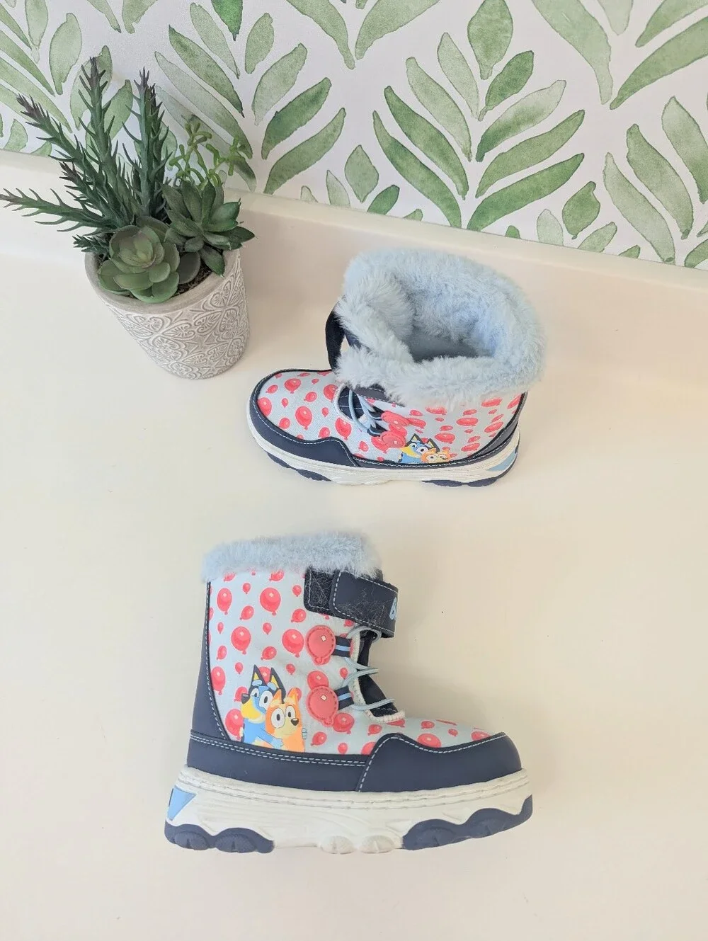 Bluey Winter Snow Boots Toddler 11 Bungee Velcro Combo Fur Lined